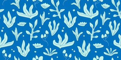 Seamless pattern with abstract silhouettes of plants, grass, leaves. Simple natural print. vector