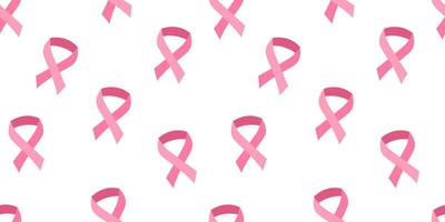 Breast cancer awareness month. Seamless pattern with pink ribbons on light background. Concept of struggle and hope. vector