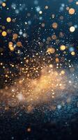 background Christmas abstract Winter Backdrop. Snow is falling and warm orange lights are shining. For a greeting card, invitation with place for text Vertical picture stories photo