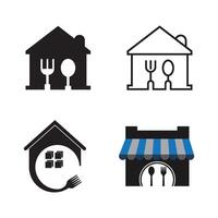 Four icons of a house, fork, spoon and knife vector
