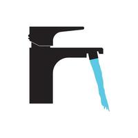 A black faucet with a blue stream coming out of it vector