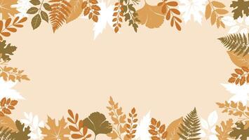 Minimal vintage autumn beige background with colorful dry leaves frame and empty copy space. Social media autumn banner. Flat illustration. Perfect banner, poster, flyer, cover background vector