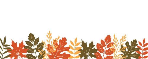 Autumn leaves border for fall concept banner, social media post, advertisement. Colorful maple raven birch oak frame banner with empty copy space. October nature abstract vector