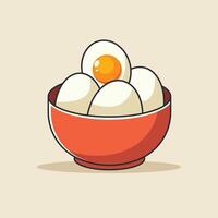 Bowl Of Boiled Eggs Illustration. Chicken Boiled Eggs Food Flat Icon vector