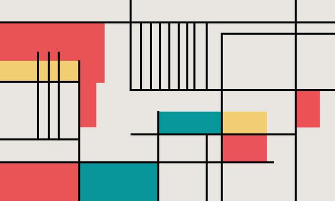 A geometric pattern with red, yellow, and blue squares