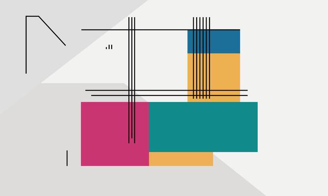 A colorful abstract design with lines and squares