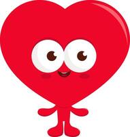 Cute cartoon red heart character. Happy Valentines Day mascot with hands in open hug. Heart-shaped cartoon isolated on white background. vector