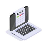 A laptop displaying a receipt and a bar graph for financial tracking vector