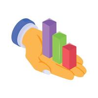 Hand holding bar chart denoting concept isometric icon of business growth vector