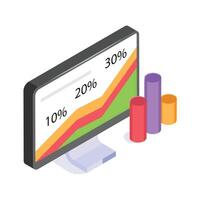 A computer screen showing a graph that tracks growth performance in percentages vector