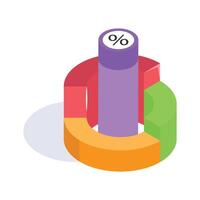 3D circular graph with percentages representing data segments for analysis vector