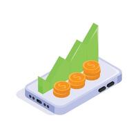 A chart illustrating financial growth with coins stacked on the side vector