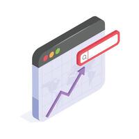 Search bar with a rising trend graph indicating search performance improvement vector