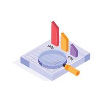 Detailed analysis of business performance using magnification tools and charts vector