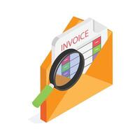 An open envelope with an invoice and magnifying glass, invoice review concept icon vector