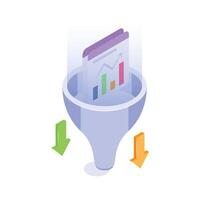 A funnel filtering data, with arrows symbolizing input and output vector