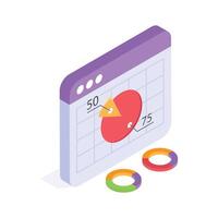 Pie chart displayed on a web interface, concept icon of webpage analysis vector