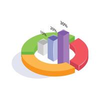 3D circular graph with percentages representing data segments for analysis vector