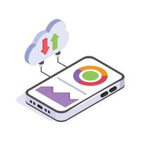 Cloud data, internet data storage isometric icon vector