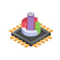 A microchip with graphs illustrating data processing and analysis vector