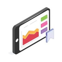 A mobile device displaying bar and line charts for analytics vector