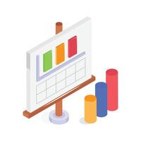 A presentation stand displaying colorful bar charts and data visuals vector