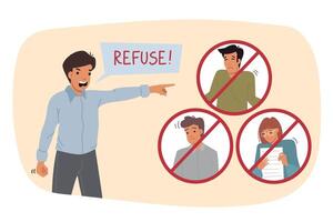 Refuse shouts business man dismissing subordinates and pointing finger towards exit vector