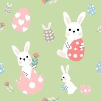 Easter bunny pattern with flowers and eggs vector
