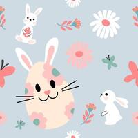 Easter bunny and flowers pattern vector