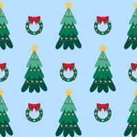 Christmas trees and wreaths on a blue background vector