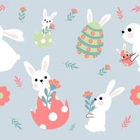 Easter bunny and flowers pattern vector