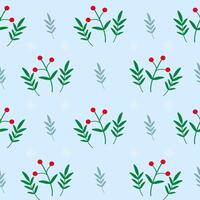 A seamless pattern with red berries and green leaves vector
