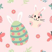 Easter bunny and eggs on pink background vector