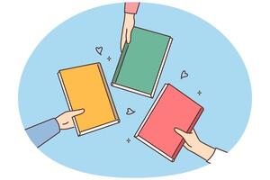 Students hold colorful notebooks in hands vector