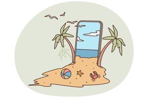Creative summer beach on smartphone vector