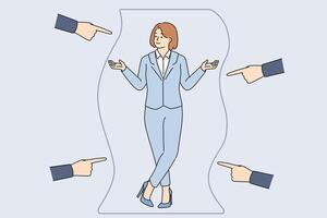 Personal boundaries around business woman to protect from hands who want to break into comfort zone vector