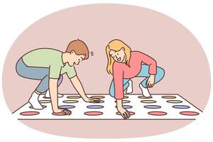 Smiling children play twister at home vector