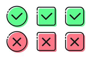 Check mark and cross mark icon isolated on white background. Modern design in flat and linear style. illustration vector