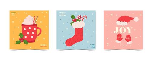 Merry Christmas and Happy New Year greeting cards set. illustration concepts for background, greeting card, party invitation card, website banner, vector