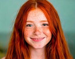 Smiling Girl with Red Hair and Freckles photo