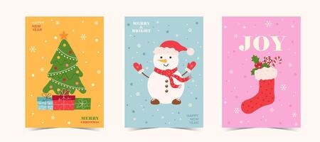 Merry Christmas and Happy New Year greeting cards set. vector