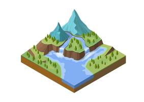 Isometric beautiful mountain with river vector