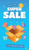 a poster for sale with boxes of gifts and a shopping cart vector