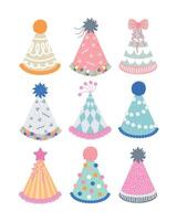 Set of birthday hats in pastel colors vector