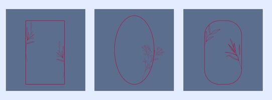 Minimalist botanical frames featuring delicate line art of leaves and plants. Botanical greeting cards. vector