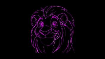 Neon frame effect, Lion on black background video