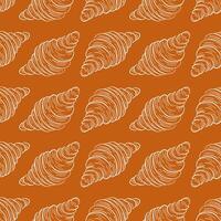 Seamless pattern with French croissant in line art style. Hand drawn pastry background for bakery design. Confectionery baking for wrapping paper, package print and cafe wallpaper. vector