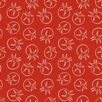Seamless pattern of tomato in line art style on red background. Vegetable design for package, wallpaper, menu. vector