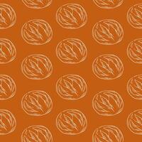 Seamless pattern of line art round bread loaves on a brown background. Ideal for bakery theme, packaging and food related design project. vector