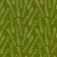 Outline sprouts of asparagus seamless pattern. Design for product packaging, menu and restaurant wallpaper. Vegetable. Illustration on a green background. vector